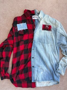 Angels Red & Light Blue Two-Tone Button Down Shirt